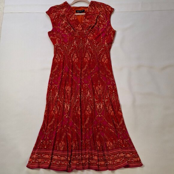 Jones New York Red Wrap Midi Dress Size 8 Empire Princess Fit & Flare Stretchy - Picture 1 of 13